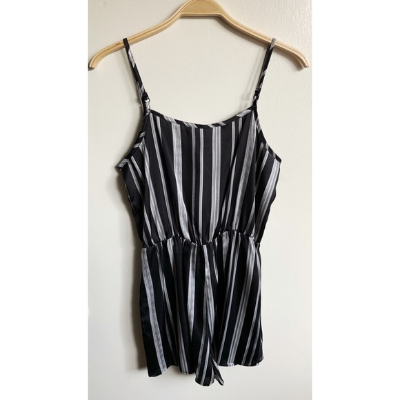 BCBGeneration | Wrap Front Striped Ruffle Romper - Picture 5 of 8
